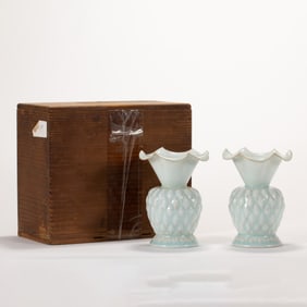 PAIR OF CHINESE MING DOUQING BEGONIA VASES IN BOX