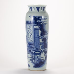 A CHINESE BLUE & WHITE ROULEAU VASE