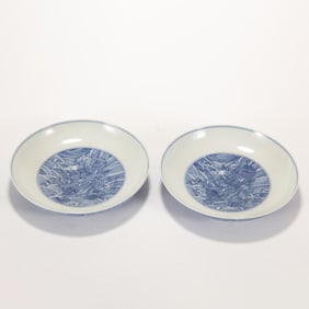 PAIR CHINESE BLUE & WHITE DRAGON MOTIF PLATES