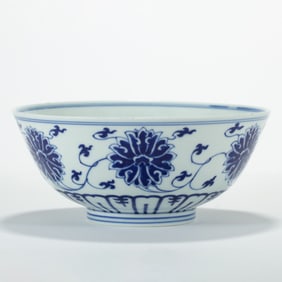 A CHINESE BLUE & WHITE LOTUS MEDALLION BOWL