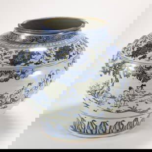 A CHINESE BLUE & WHITE FIGURINE JAR: Dimensions: Weight: 8190g, Diameter: 35 cm, Height: 34 cm A Chinese Ming Blue & white Figurine in landscape porcelain Jar. PROVENANCE: From the collections of Dan Peters (1946 - Present), of South Atl
