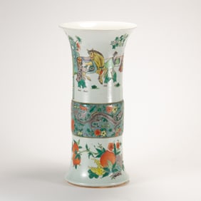 A CHINESE WUCAI 3 MOTIFS GU VASE