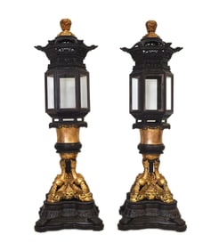PAIR OF CHINESE ZITAN FLOOR LAMPS