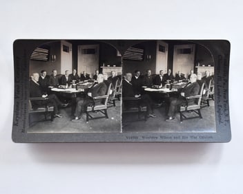 STEREOVIEW PHOTO PRESIDENT WOODROW WILSON & WAR CABINET WHITE HOUSE DC CARD