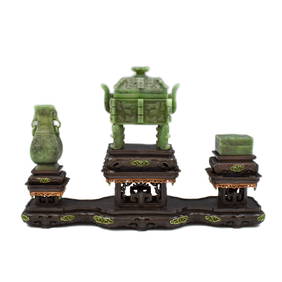 SET OF 3 SPINACH GREEN JADE CENSER, URN, AND BOX (1 of 17)