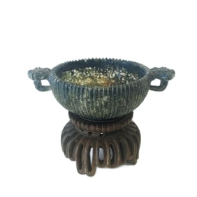 CHINESE GREEN JADE BOWL AND STAND