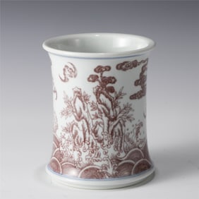 QING UNDERGLAZE RED BRUSH POT