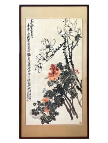 WU CHANGSHUO, MAGNOLIA AND HAITANG FLOWERS, FRAMED.