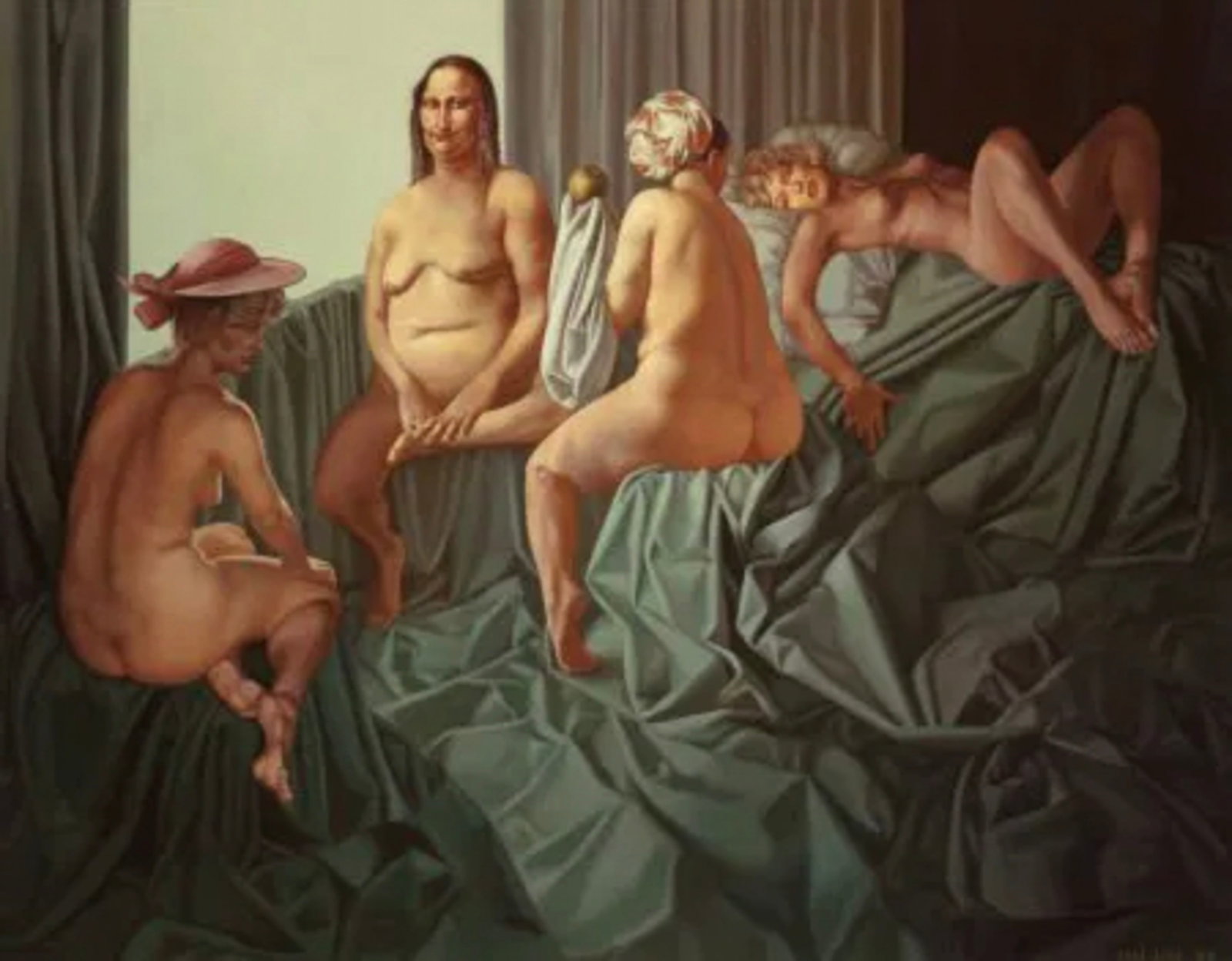 LUI LIU "STORY OF GOLDEN APPLE VS. HISTORY OF SIREN'S: LUI LIU OIL PAINTING, Title : "Story of Golden Apple vs. History of Siren's Appeal" Oil On canvas, Framed,LUI LIU (Chinese, b. 1957)Date : 1994 Dimension: 51.5 x 66 in. (130.8 x 167.6 cm.)Dimension: 7