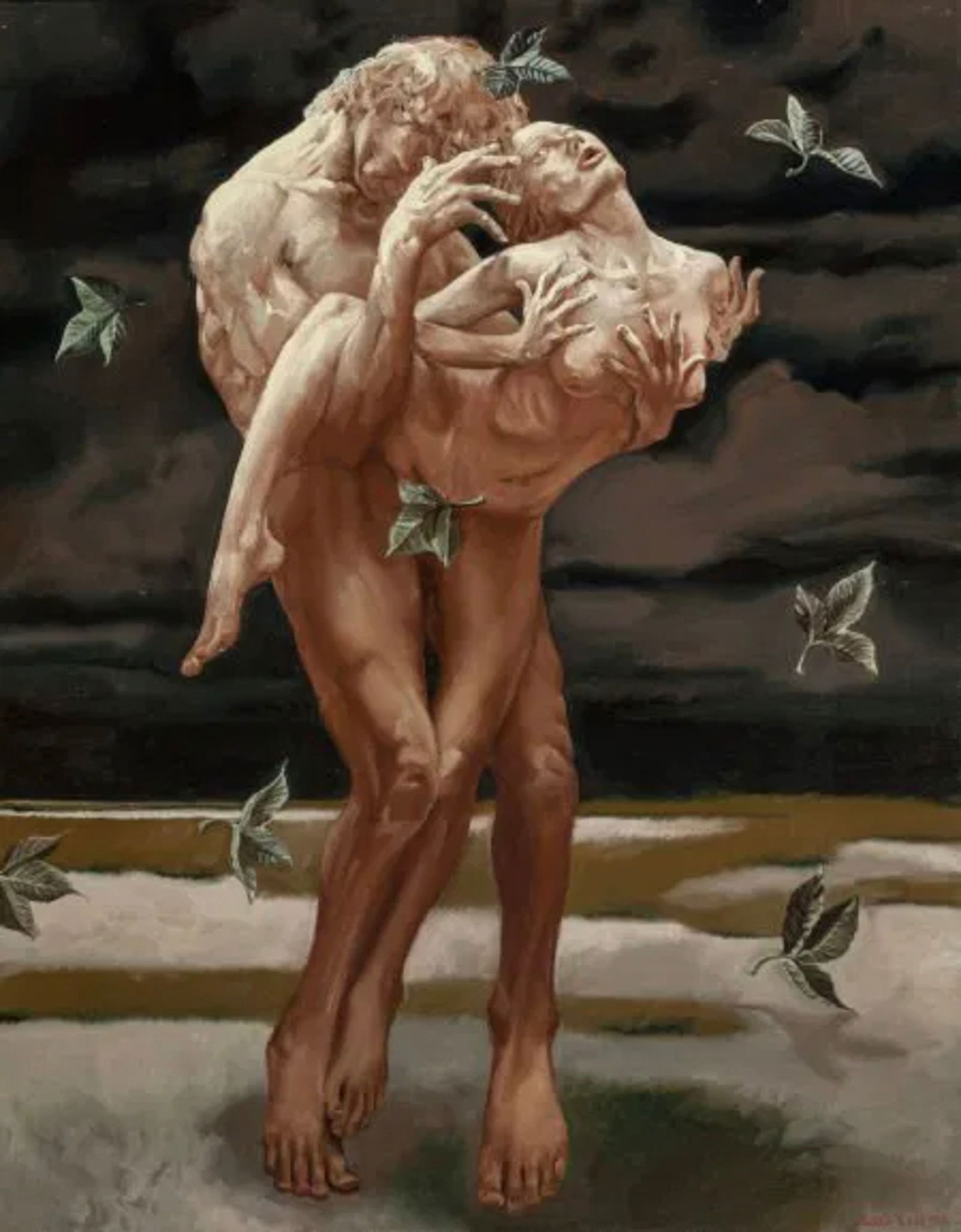 1998 LUI LIU 劉溢 FRAMED OIL PAINTING: ARTIST(s): LUI LIU 劉溢 (1957- )TITLE: MAN EMBRACING WOMANoil on canvas, framed 28 x 22 inch (71.1 x 55.9 cm)Signed/Seal(s): Lui LiuDated 1998