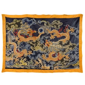 ANTIQUE CHINESE METTALIC EMBROIDERED SILK PANEL