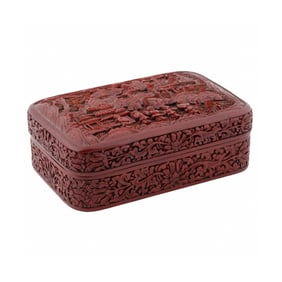 ANTIQUE CHINESE CINNABAR LACQUERED BOX & COVER