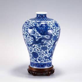 QING BLUE & WHITE MEIPING JAR ON STAND (1 of 11)