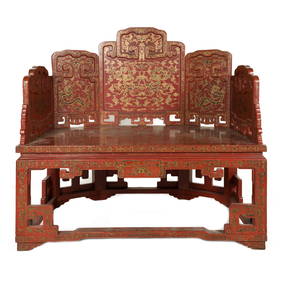 18/19TH C QING DYNASTY LACQUERED DRAGON LARGE THRONE (1 of 5)