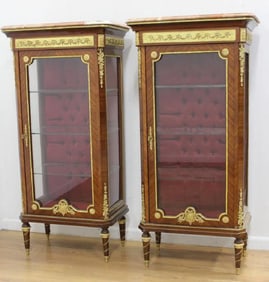PAIR LOUIS XVI STYLE MARBLE TOP VITRINES