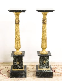 PAIR BRONZE & MARBLE PEDESTALS