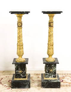 PAIR BRONZE & MARBLE PEDESTALS: Contemporary. Approx. 45" H x 12" W.