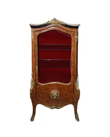 FRENCH LOUIS XV BURL WALNUT CURIO WITH ORMOLU