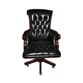 TUFTED LEATHER AND MAHOGANY DESK CHAIR
