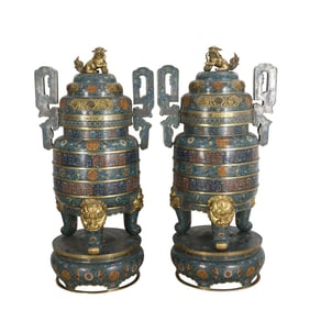PAIR OF EXQUISITE CLOISONNE INCENSE BURNERS