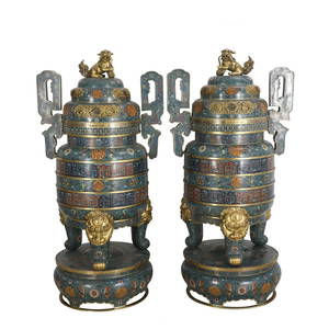 PAIR OF EXQUISITE CLOISONNE INCENSE BURNERS