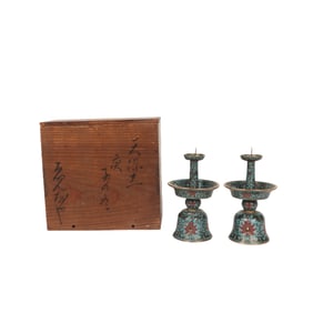 PAIR OF CLOISONNE ENAMEL CANDLESTICKS