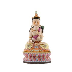 CHINESE FAMILLE ROSE PORCELAIN BUDDHA