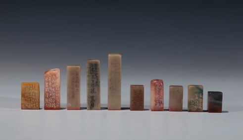 SET OF 10 CHINESE CARVED SHOUSHAN CHOP SEALS