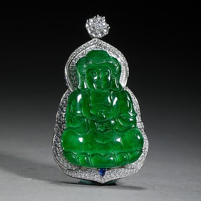 EMERALD AND RHINESTONE - INLAID GUANYIN PENDANT