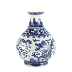 QING YONGZHENG BLUE AND WHITE DRAGON VASE