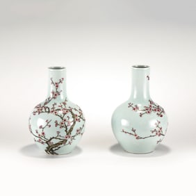 PAIR FAMILLE ROSE CELESTIAL VASES