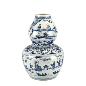 MING BLUE & WHITE GOURD BOTTLE