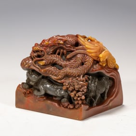 SHOUSHAN STONE SEAL WITH MYTHICAL CREATURE CARVINGS