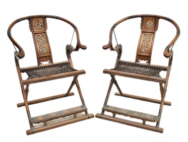 PAIR OF BRASS-MOUNTED HUANGHUALI FOLDING CHAIRS