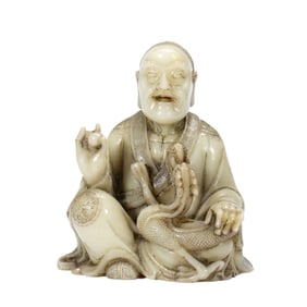 SHOUSHAN STONE CARVING OF ARHAT WITH DRAGON