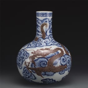 QING QIANLONG BLUE & WHITE UNDERGLAZE RED CELESTIAL VASE