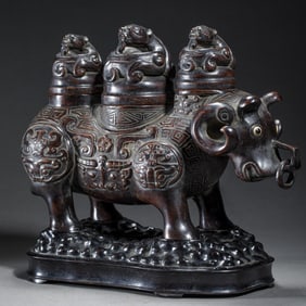 EXQUISITE OX - SHAPED WOOD - CARVED INCENSE BURNER