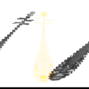 PIPA: A TRADITIONAL CHINESE MUSICAL INSTRUMENT: Dimensions: L. 100 cm. W. 30 cm. This is a pipa, a traditional Chinese plucked instrument with a history of over two thousand years. The pipa consists of a head, a neck, and an abdomen (resonating