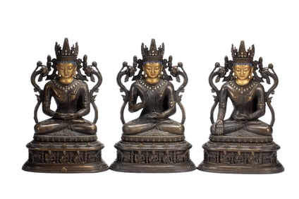 THREE SOLEMN TIBETAN BUDDHIST STATUES