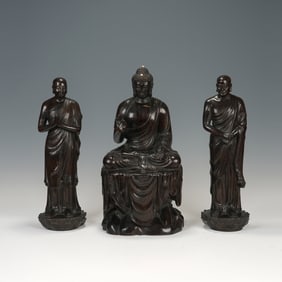 A SET OF WOODEN BUDDHIST STATUES