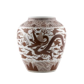 MING RED & WHITE DRAGON PORCELAIN JAR