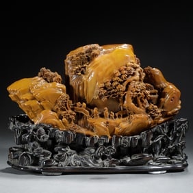 SOAPTONE CARVING FIGURES AMONG MOUNTAINS
