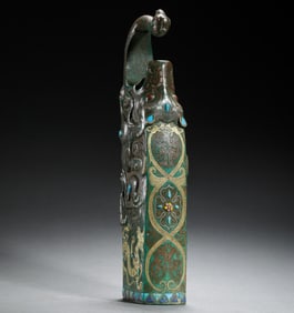 BRONZE OBJECT WITH INLAID GOLD AND SILVER