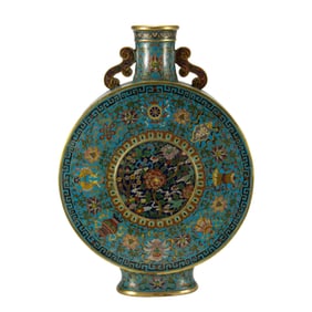 EXQUISITE CLOISONNE FLAT - SHAPED VASE