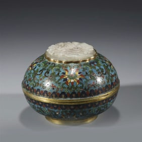 QING JADE INLAID CLOISONNE BOX