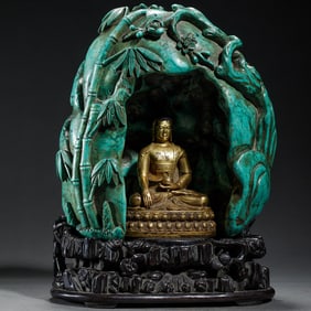GILDED BUDDHA WITH TURQUOISE SHRINE
