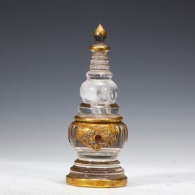CRYSTAL - INLAID GOLD STUPA FOR BUDDHIST RELICS