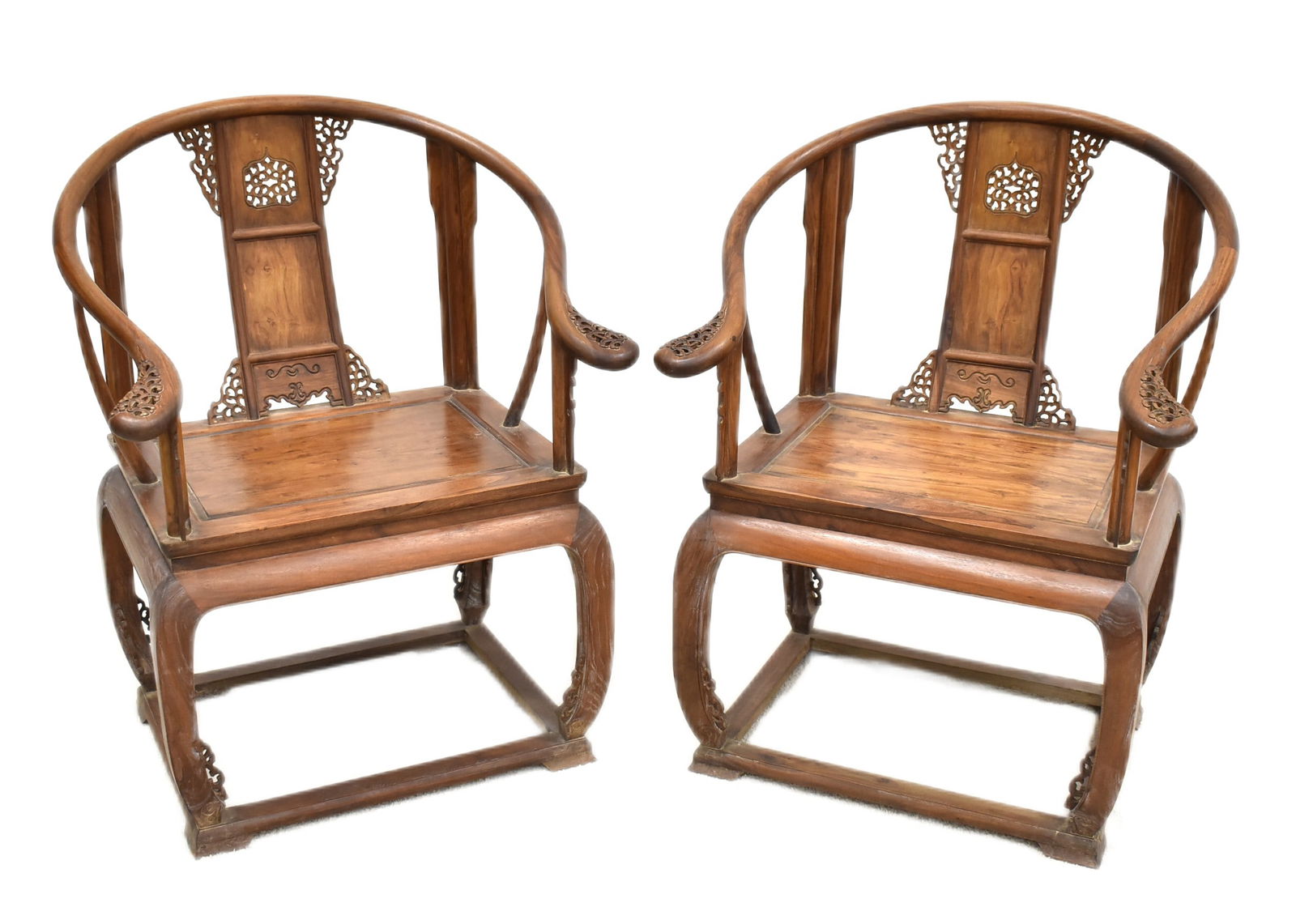 A PAIR OF FINE HUANGHUALI HORSESHOE BACK ARM CHAIRS (1 of 9)