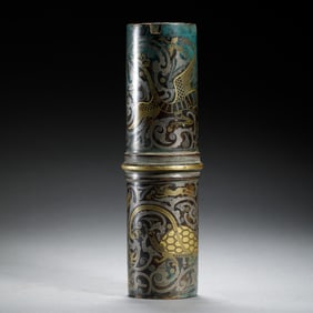 BRONZE OBJECT WITH INLAID GOLD AND SILVER