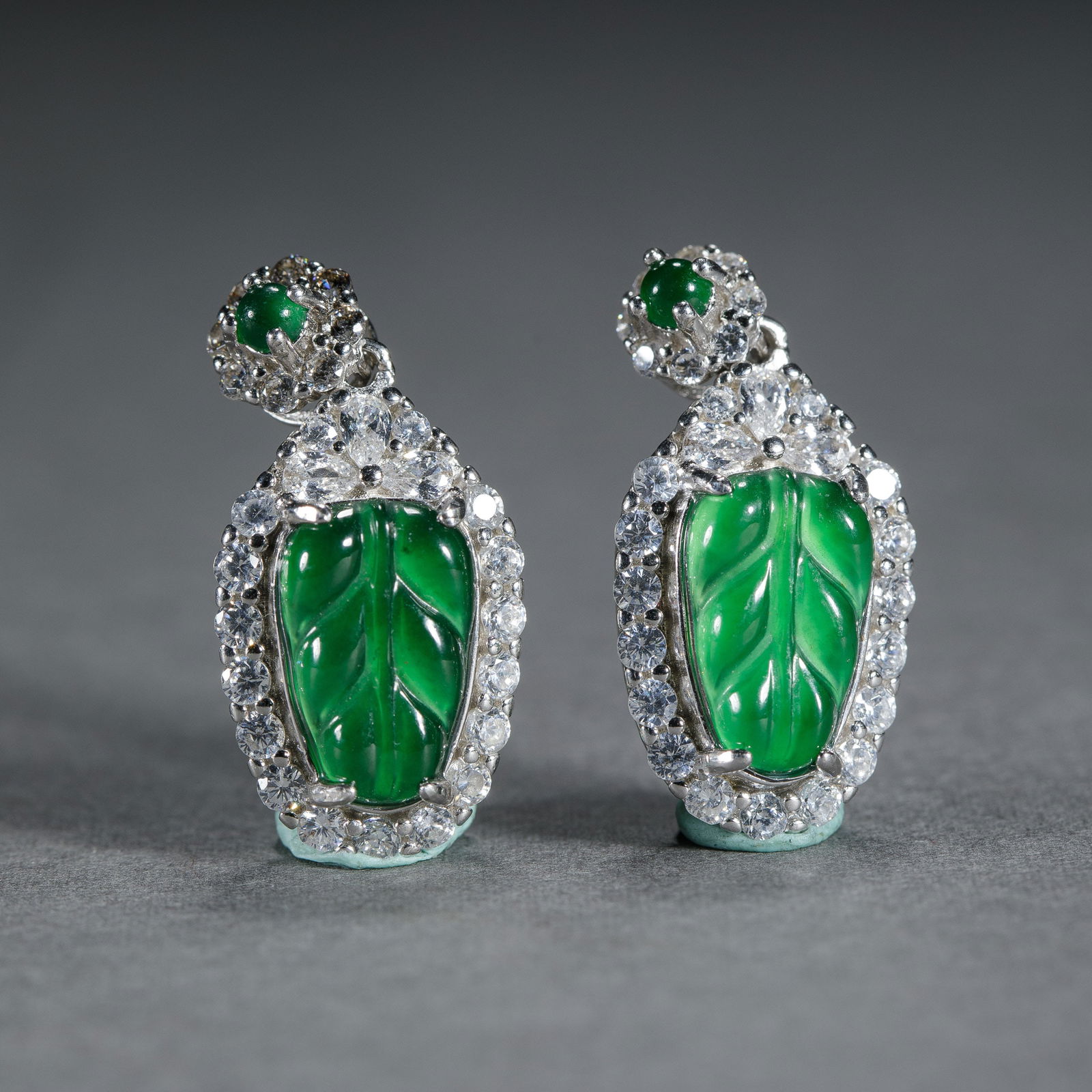 JADEITE AND RHINESTONE EARRINGS (1 of 4)